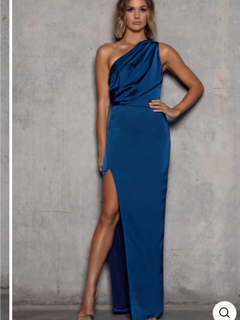 One-Shoulder Teal Evening Gown with Side Slit